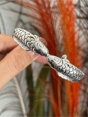 Unique S925 Silver double fish kiss fish cuff bangle Bracelet
